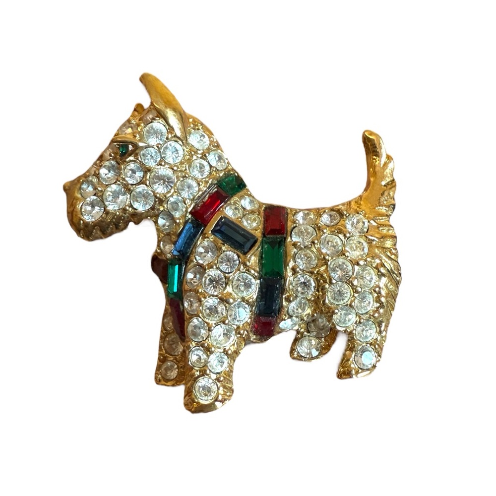 Kenneth Jay Lane KJL Rhinestone Multicolor Scottish Terrier Dog Brooch